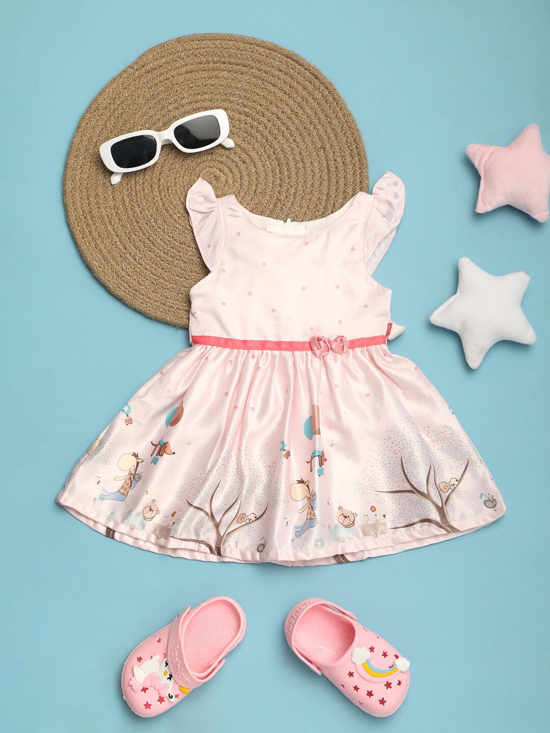 

V-Mart Infant Girls Floral Print Cotton Fit & Flare Dress, Grey