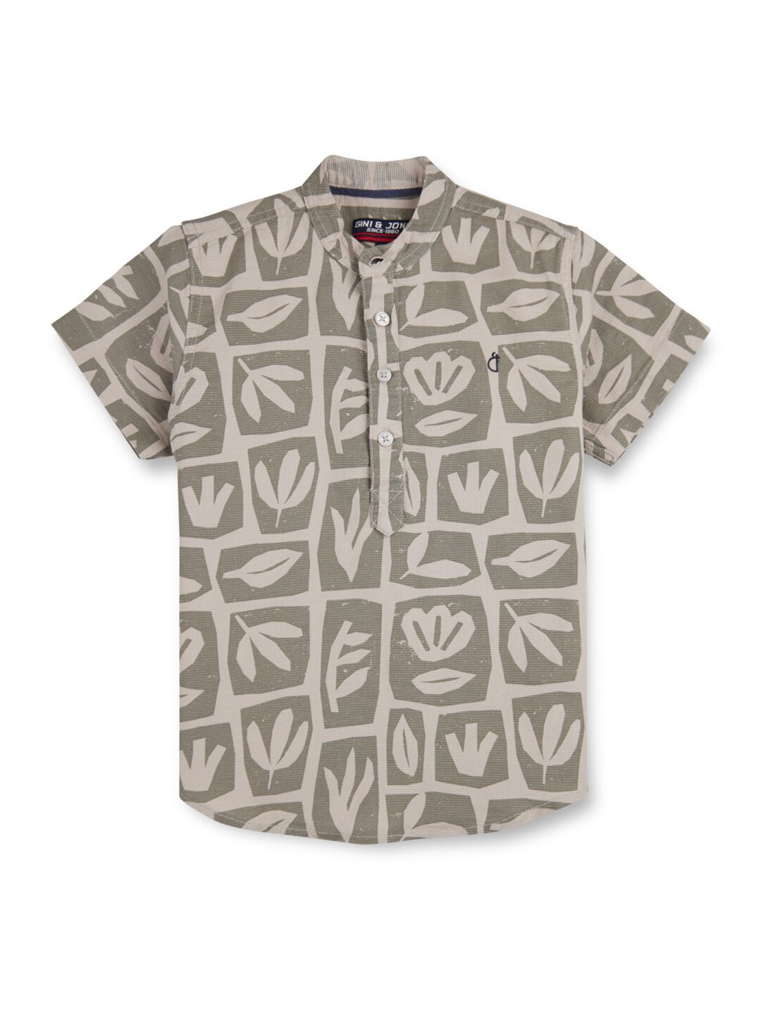 

Gini and Jony Boys Mandarin Collar Opaque Printed Cotton Casual Shirt, Brown
