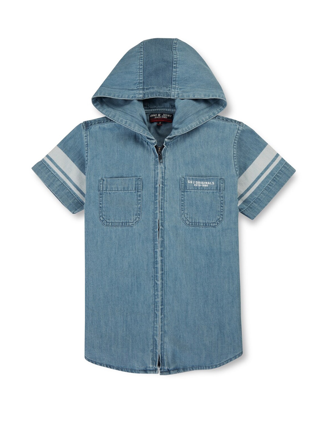 

Gini and Jony Boys Hooded Denim Casual Shirt, Blue