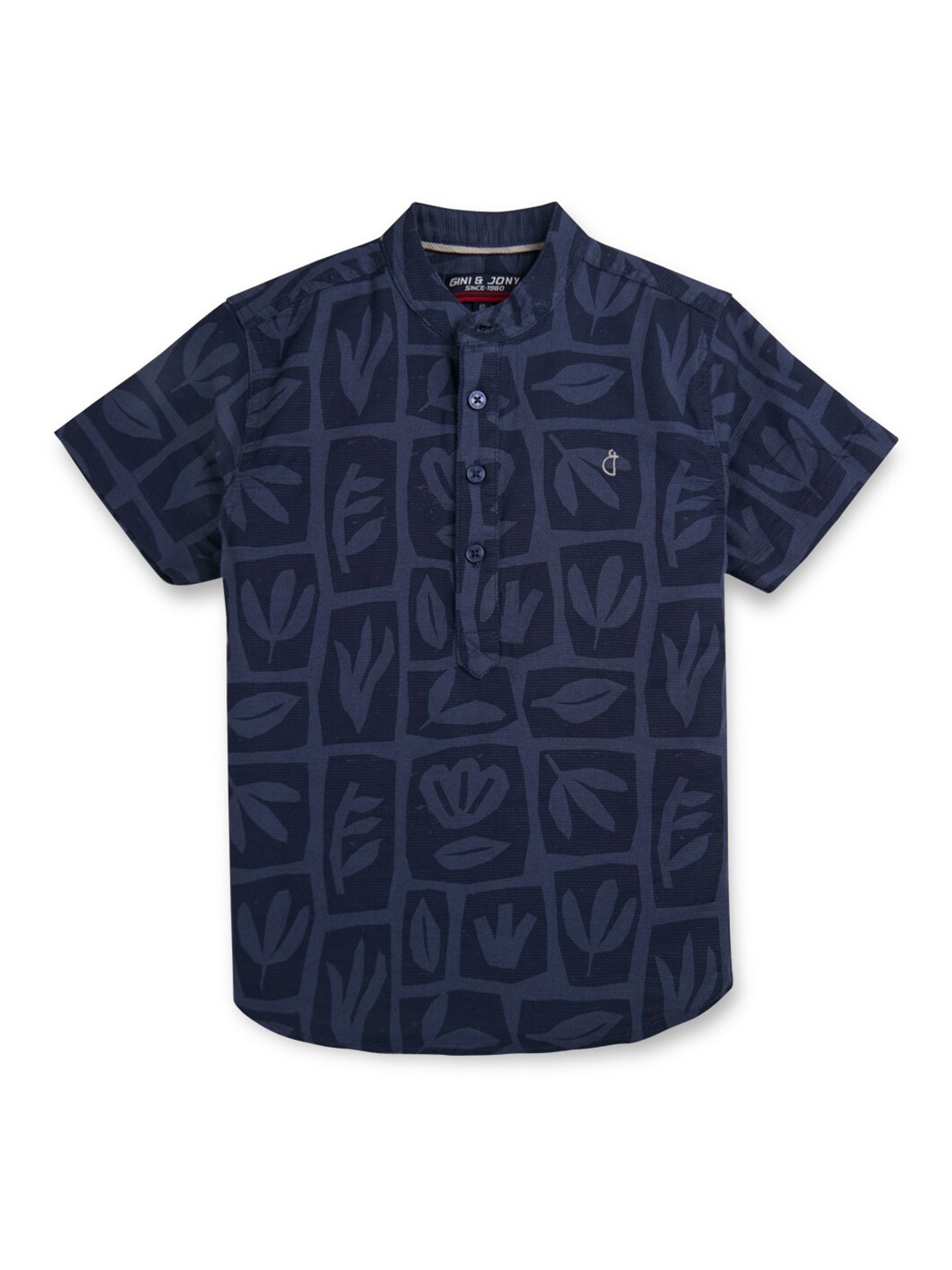 

Gini and Jony Boys Graphic Printed Mandarin Collar Cotton Casual Shirt, Blue