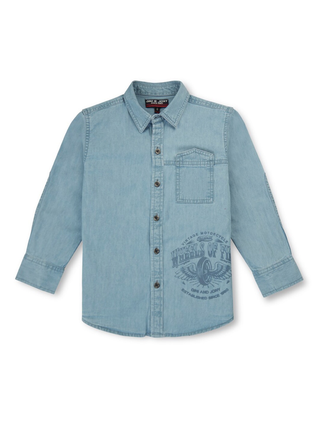 

Gini and Jony Boys Typography Printed Denim Casual Shirt, Blue