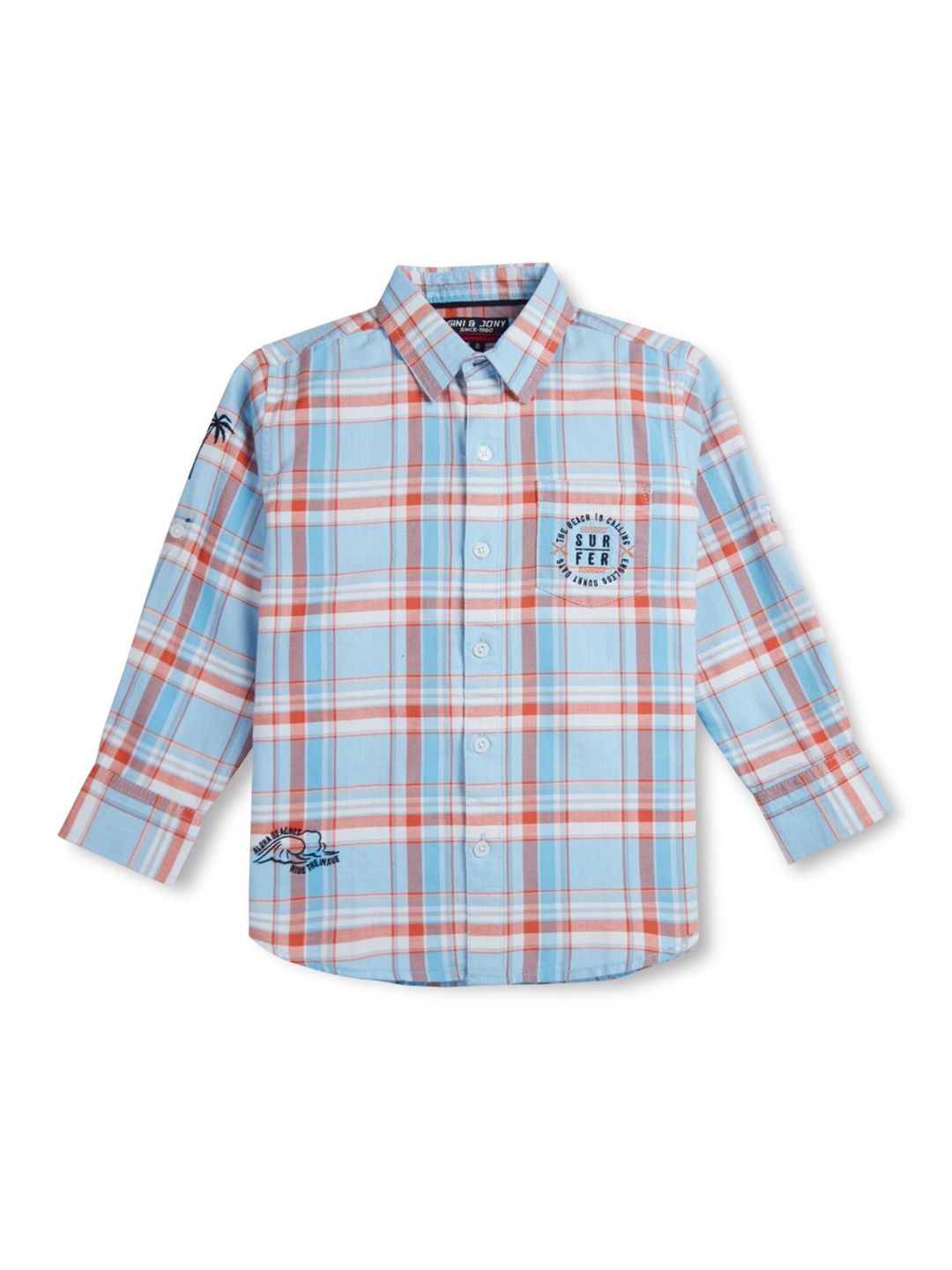 

Gini and Jony Boys Spread Collar Opaque Checked Cotton Casual Shirt, Blue