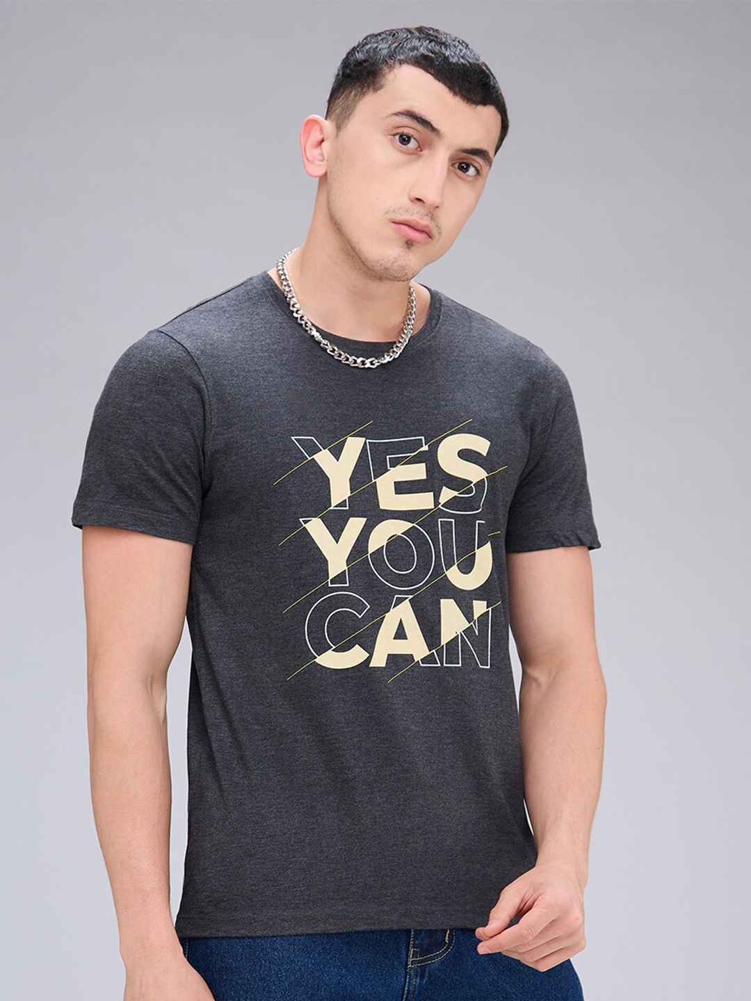 

NOIRA Typography Printed Cotton T-shirt, Charcoal