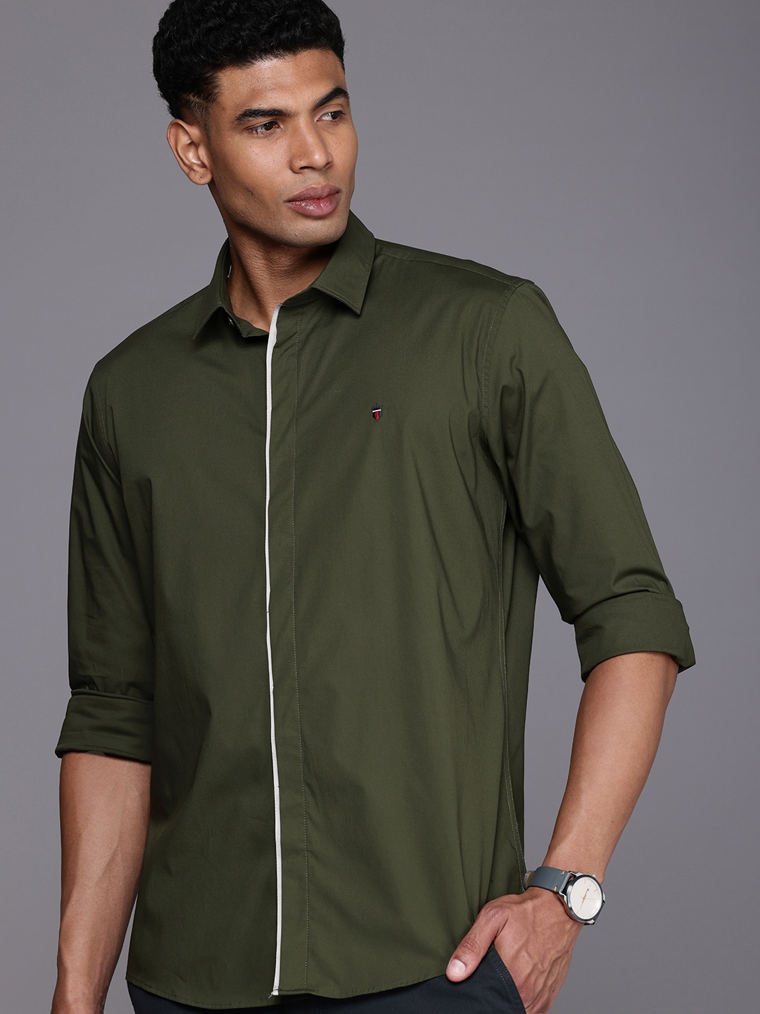 

Louis Philippe Sport Slim Fit Opaque Casual Shirt, Olive