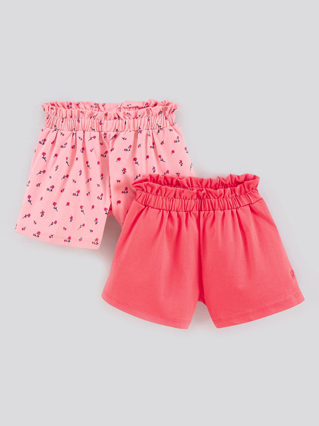 

Honeyhap Girls Pack Of 2 Loose Fit Biowash Pure Cotton Shorts, Pink