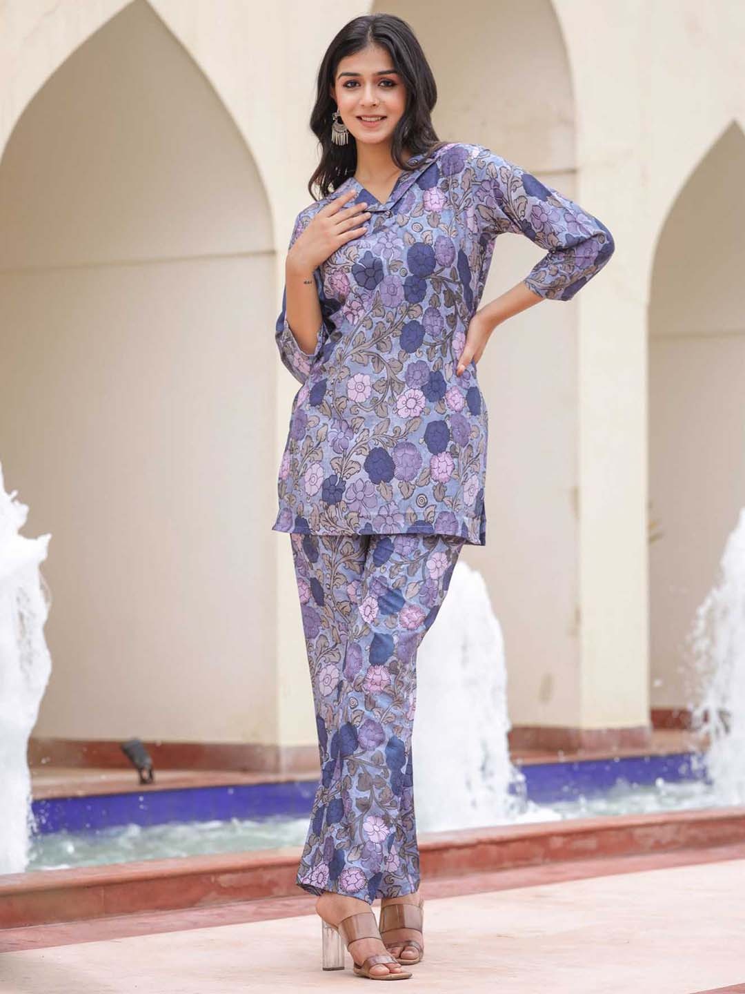 

Aanys Culture Printed Top With Trousers Co-Ords, Purple