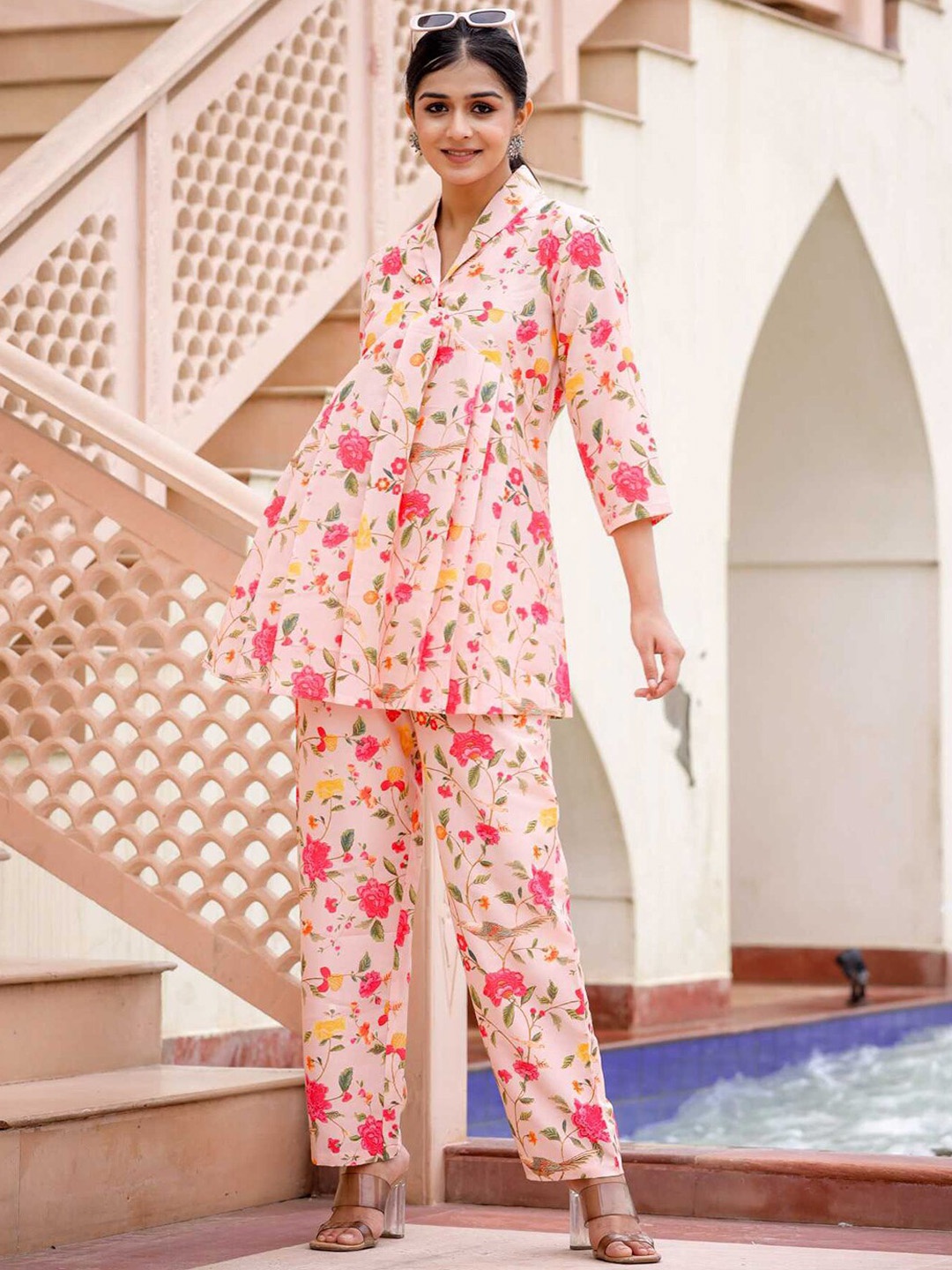 

Aanys Culture Floral Printed Top With Trousers Ethnic Co-Ords, Pink