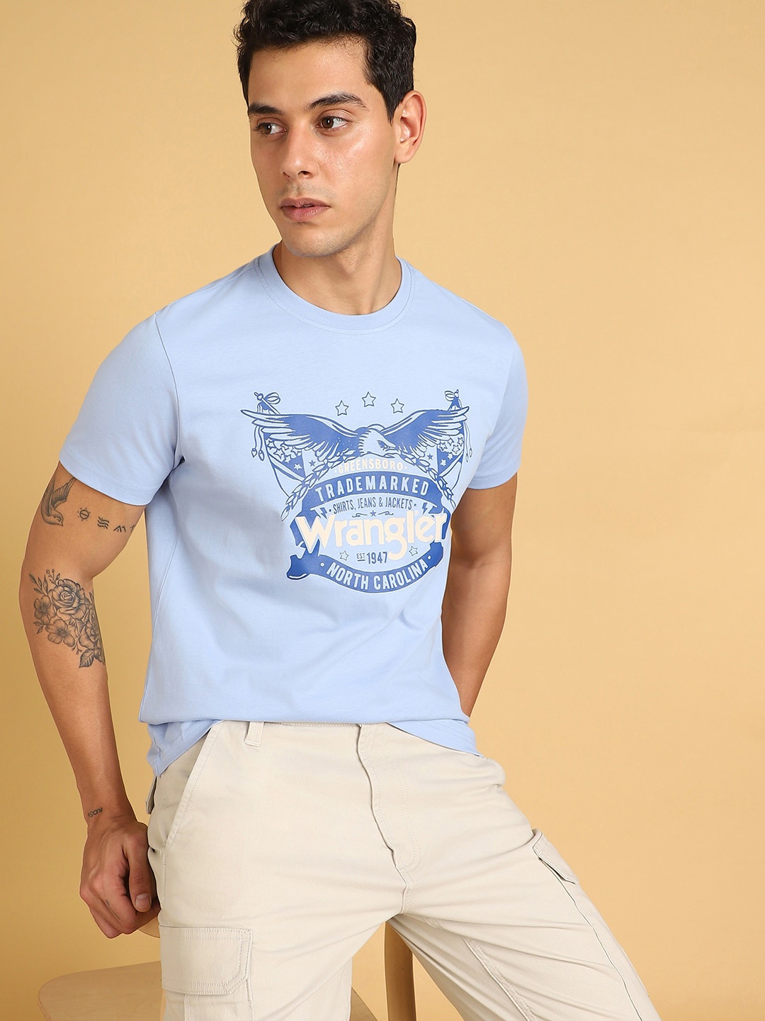 

Wrangler Graphic Printed Cotton T-shirt, Blue