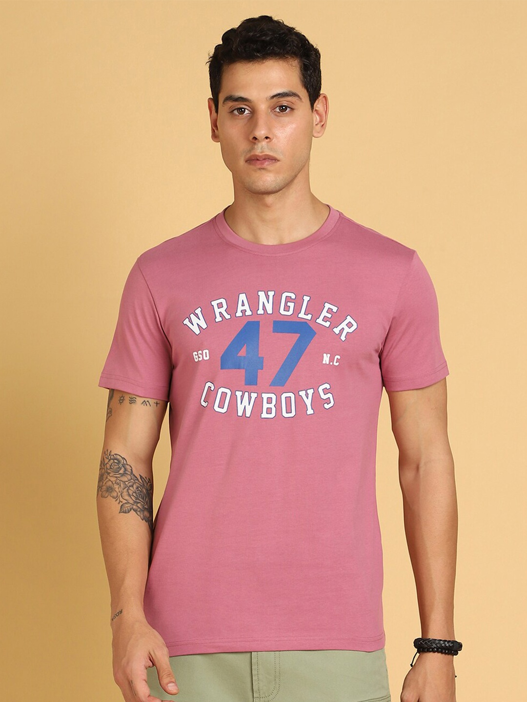 Wrangler Typography Printed Cotton T-shirt, Pink