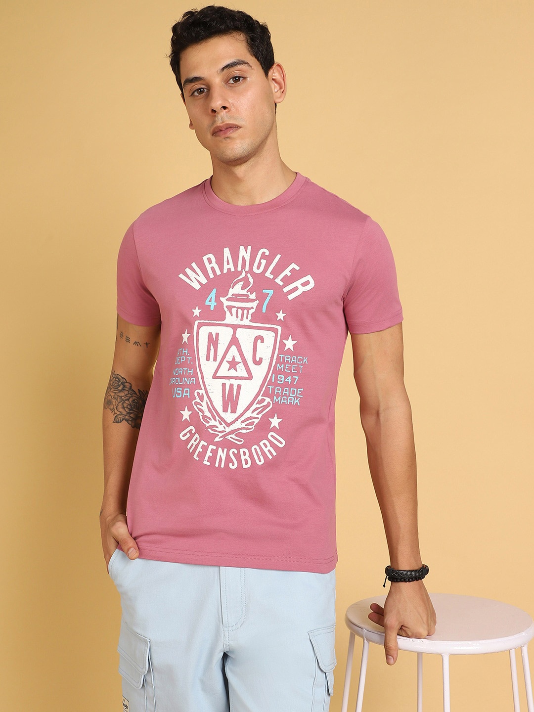

Wrangler Typography Printed Cotton T-shirt, Pink