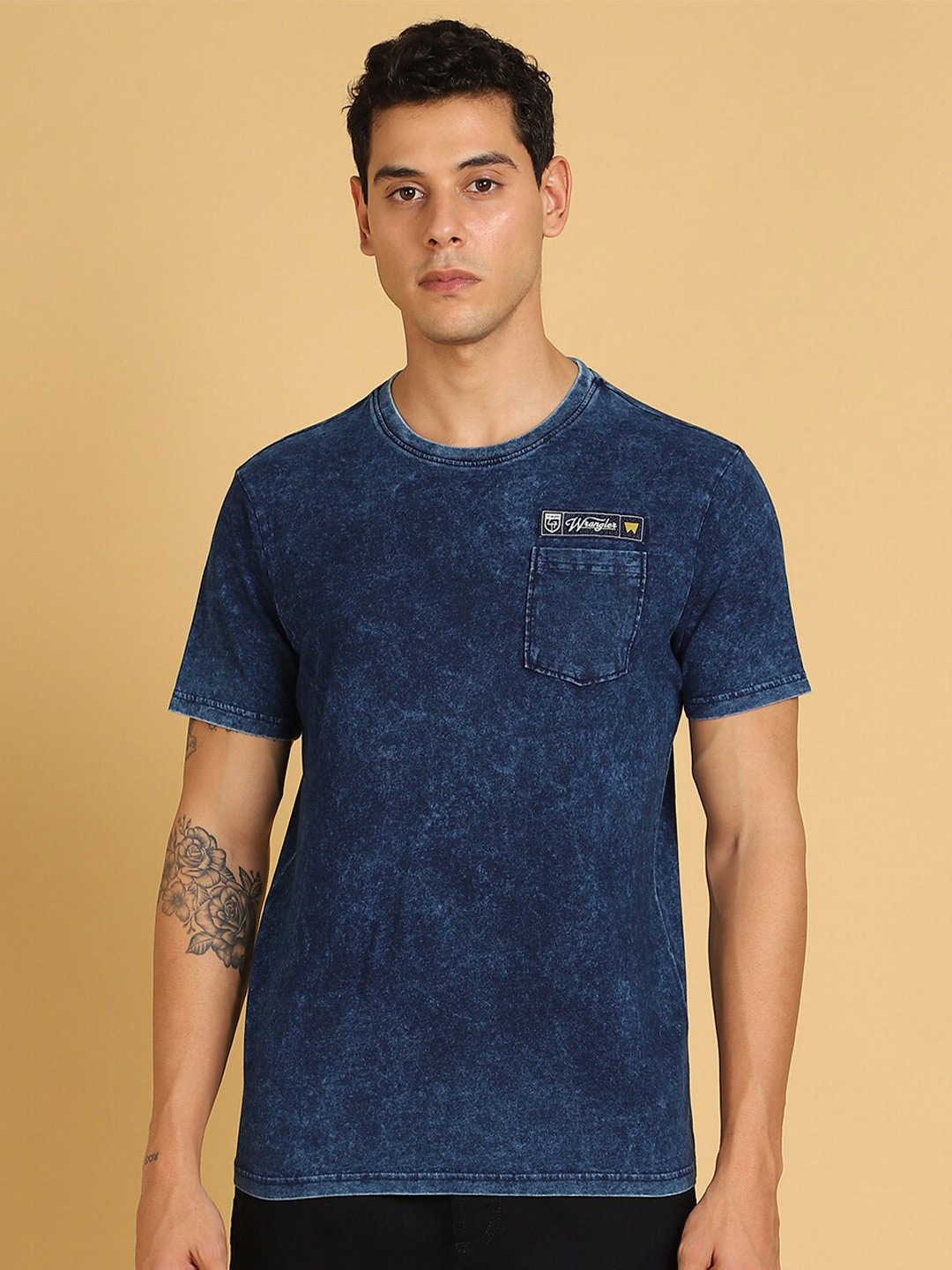 

Wrangler Round Neck Cotton T-shirt, Blue