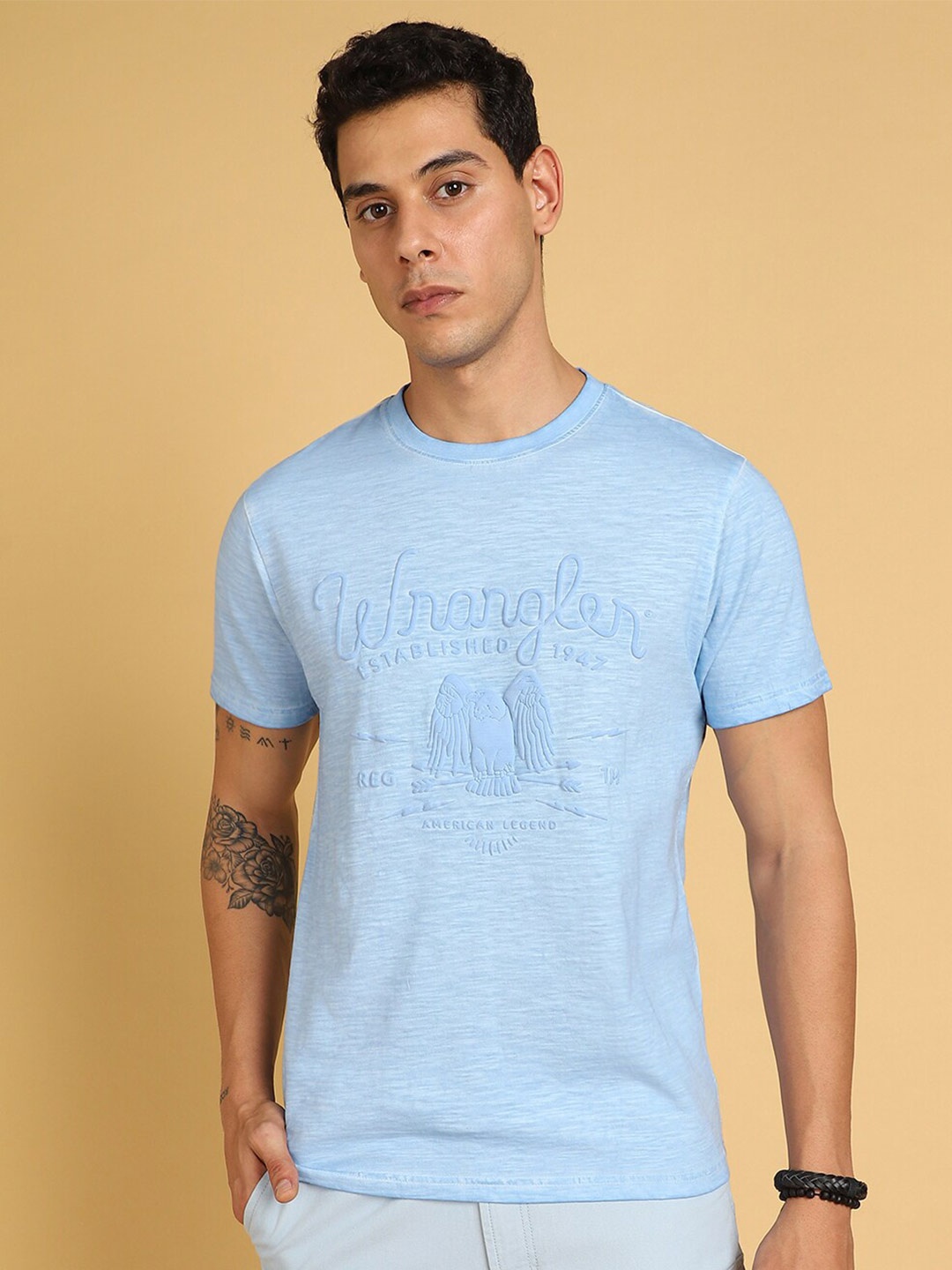 Wrangler Typography Printed Cotton T-shirt, Blue