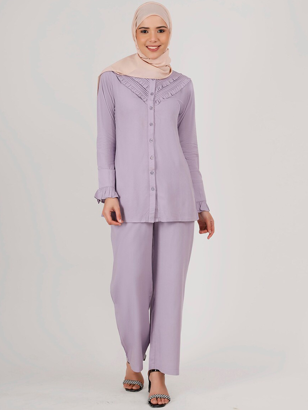 

IDH London Rush Frilled Top & Trousers Co-Ords, Purple