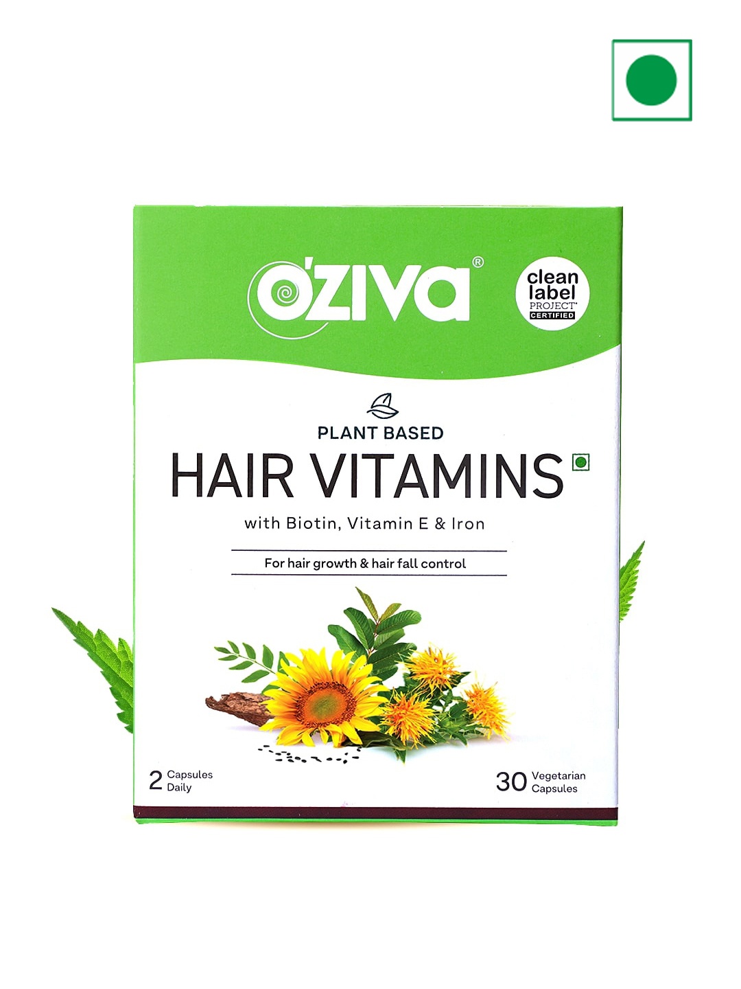 

OZiva Hair Vitamin Capsules For Hair Fall Control - 30 Capsules, Green