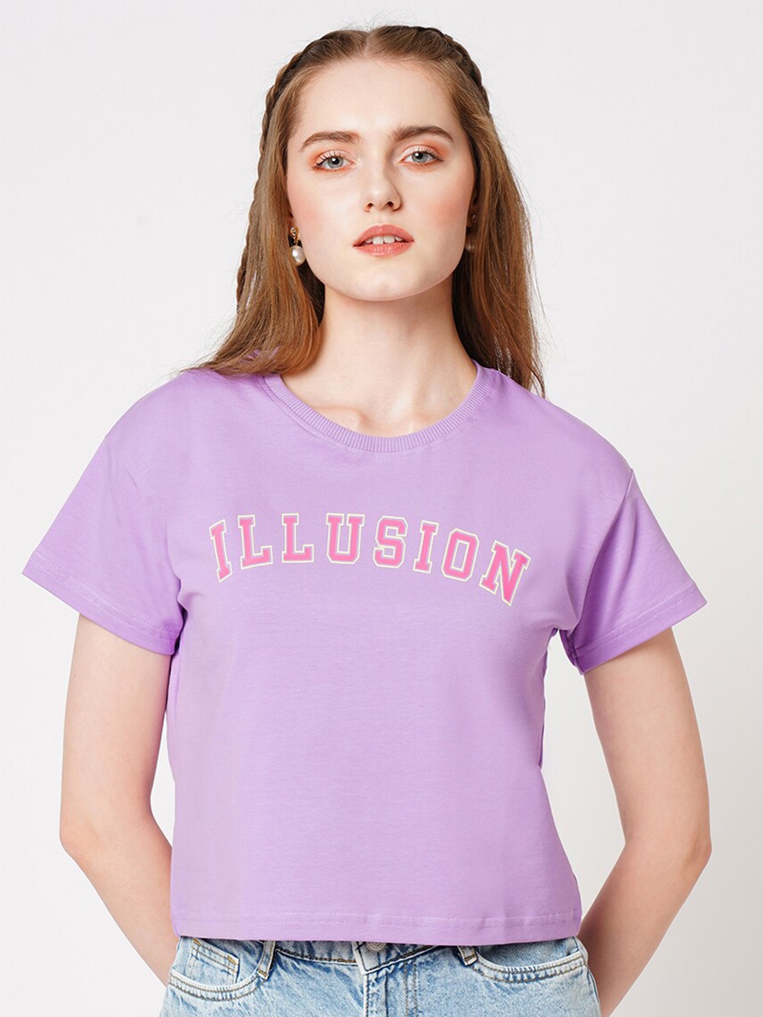 Kraus Jeans Typography Printed Slim Fit T-shirt, Purple