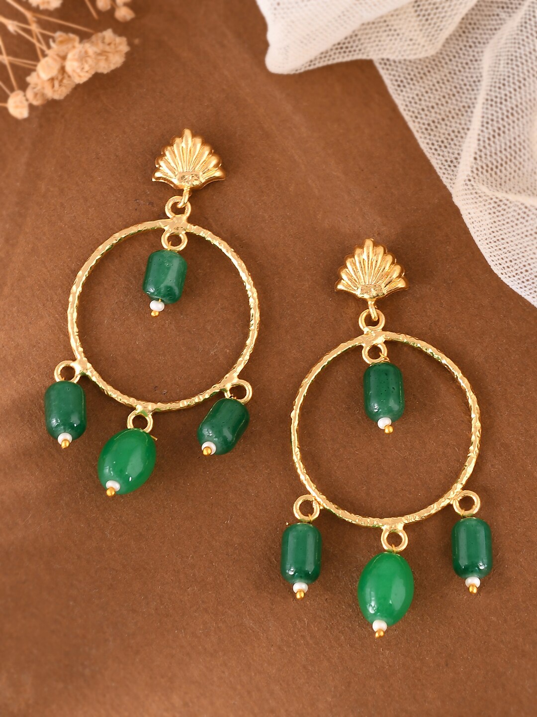 

Silvermerc Designs Gold-Plated Beaded Contemporary Drop Earrings