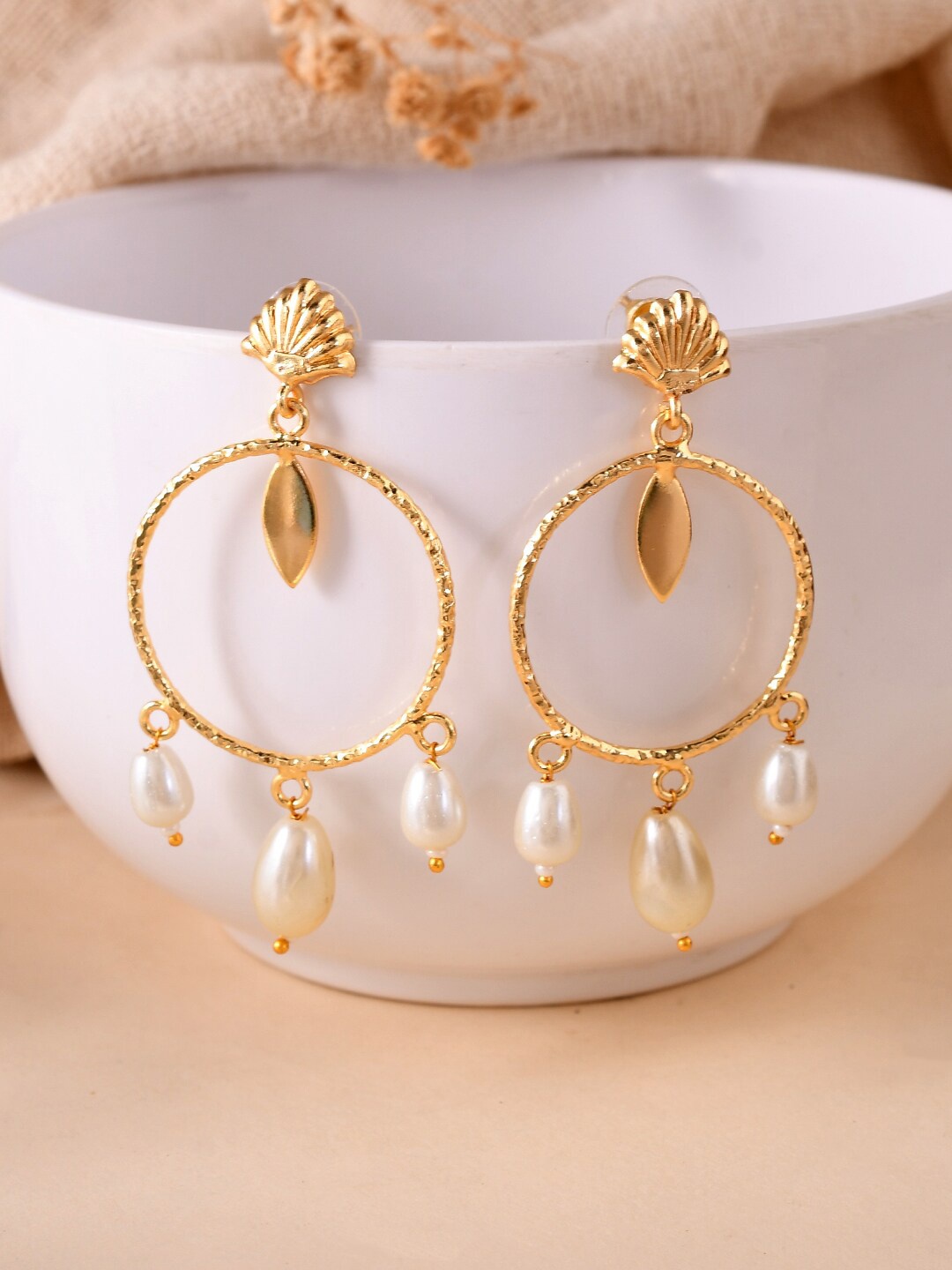 

Silvermerc Designs Gold-Plated Beads Beaded Circular Drop Earrings