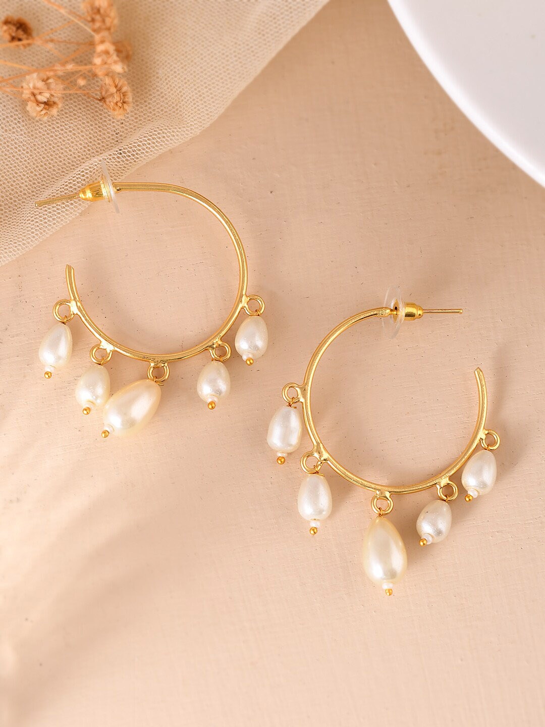 

Silvermerc Designs Gold-Plated Beaded Contemporary Hoop Earrings