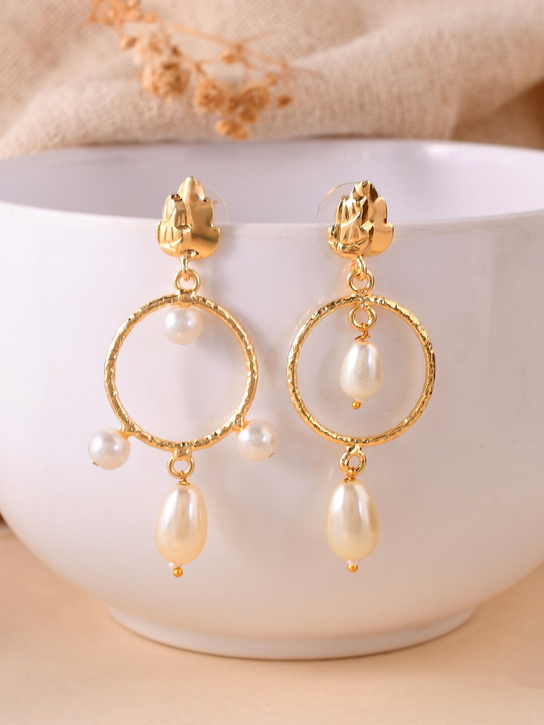 

Silvermerc Designs Gold-Plated Beads Beaded Circular Drop Earrings