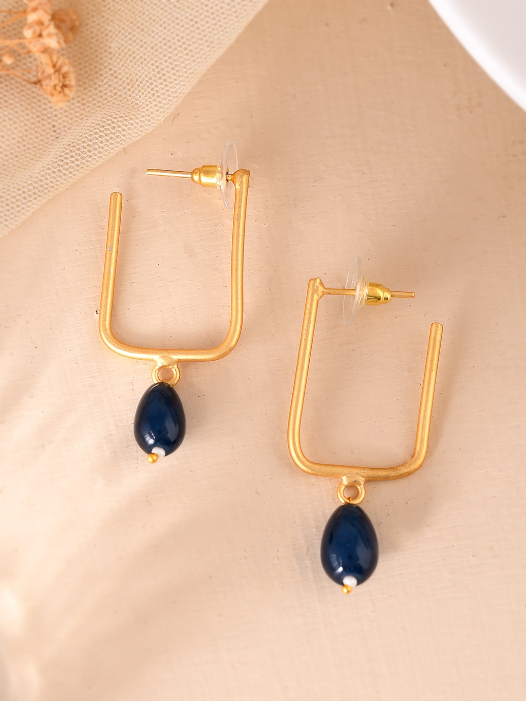 

Silvermerc Designs Gold-Plated Artificial Beads Drop Earrings