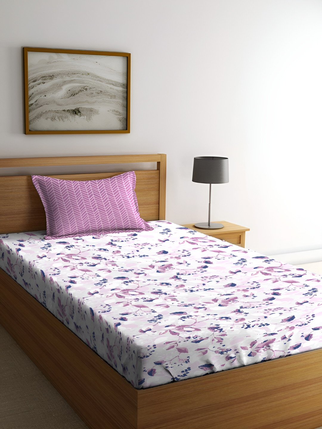 

MYTRIDENT Comfort Living Purple Floral 144 TC Cotton Single Bedsheet with 1 Pillow Cover