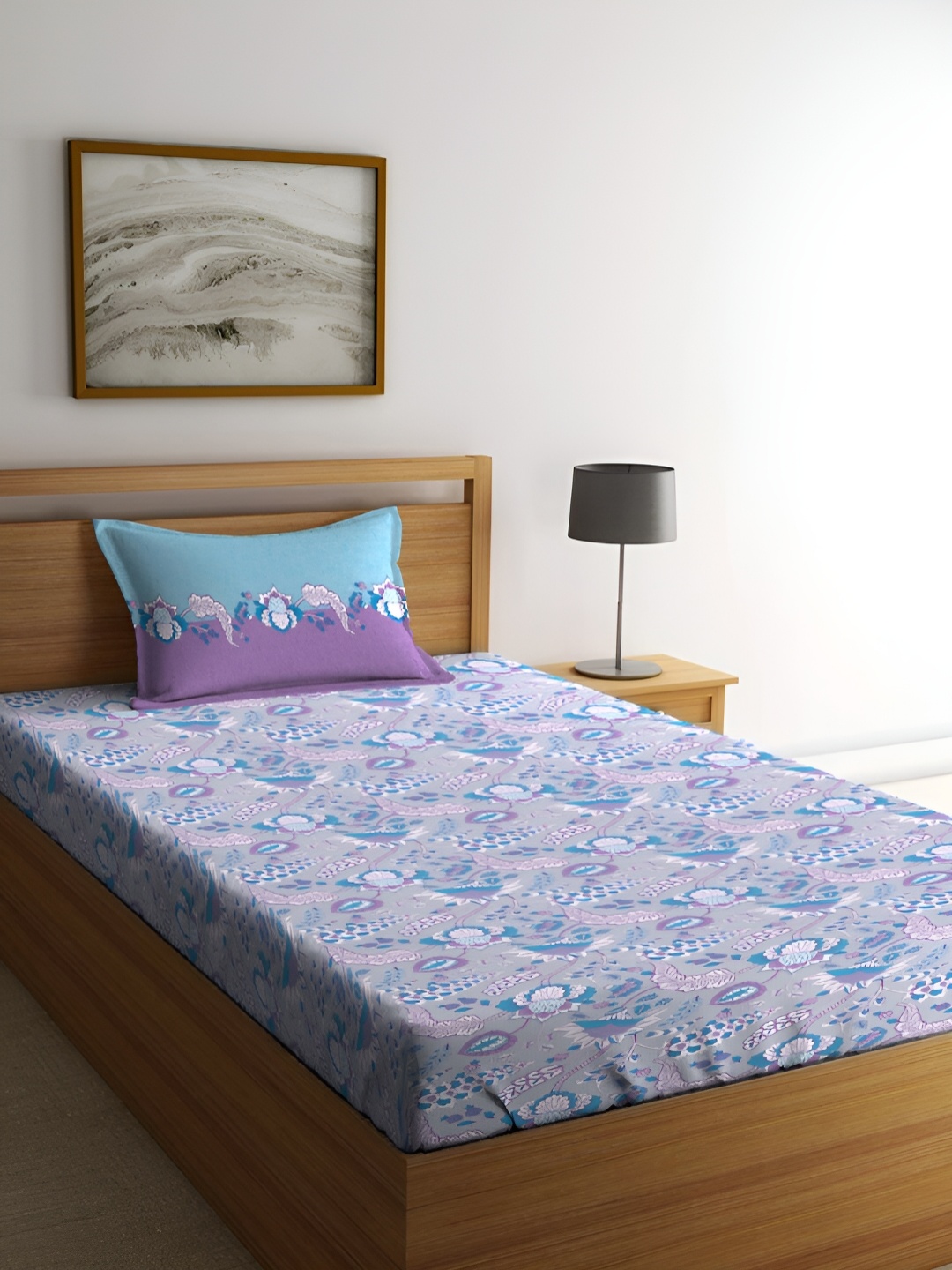 

MYTRIDENT Sheenam Purple Comfort Living Flat 120TC Single Cotton Bedsheet Set