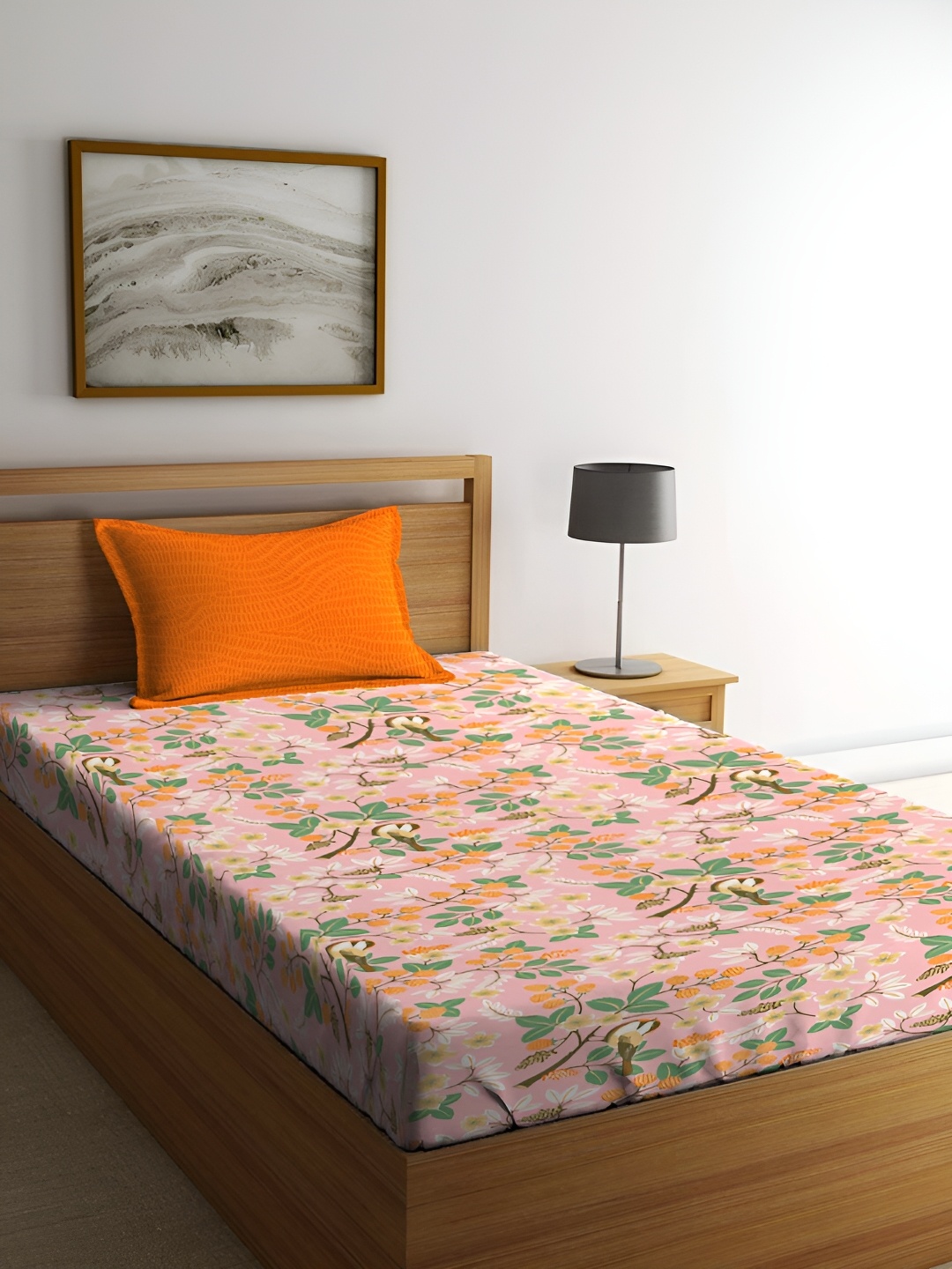 

MYTRIDENT Comfort Living Pink Floral 144 TC Cotton Single Bedsheet with 1 Pillow Cover