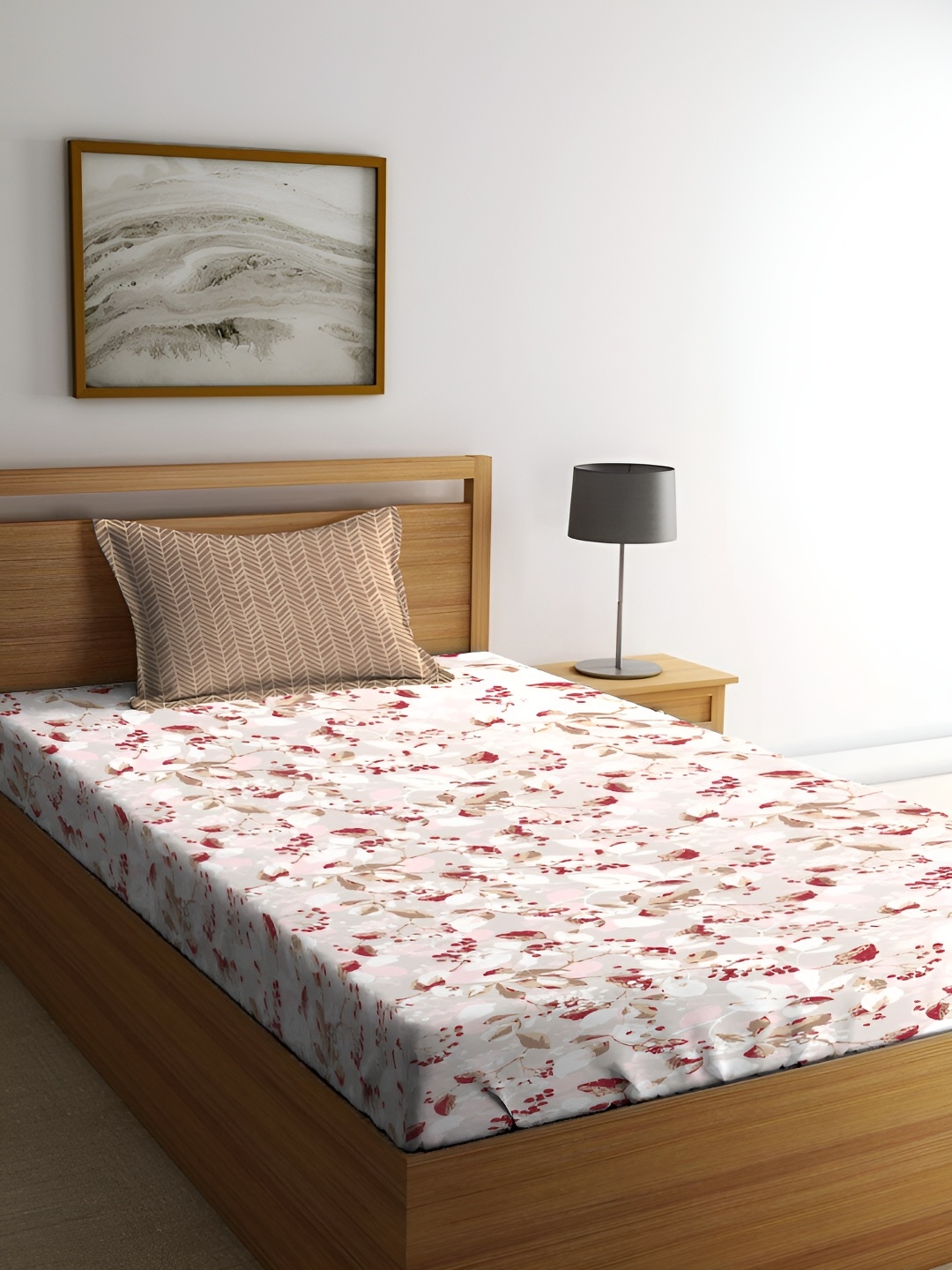 

MYTRIDENT Comfort Living Brown Floral 144 TC Cotton Single Bedsheet with 1 Pillow Cover