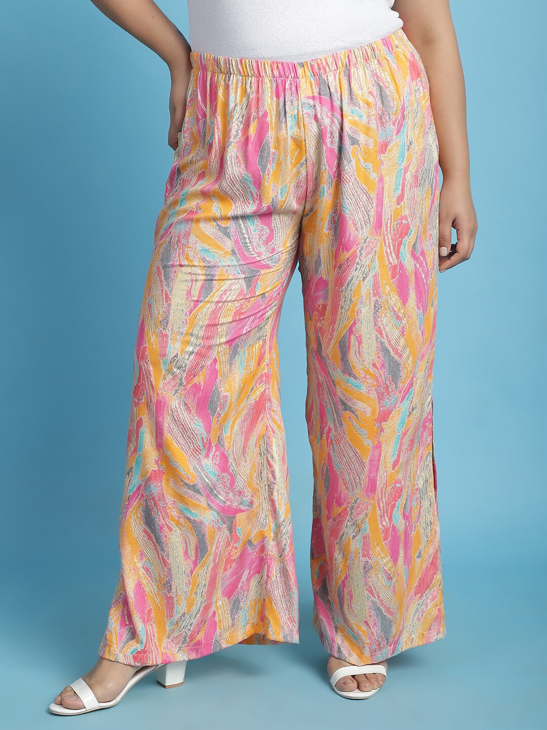 

theRebelinme Plus Size Abstract Printed Palazzo, Pink