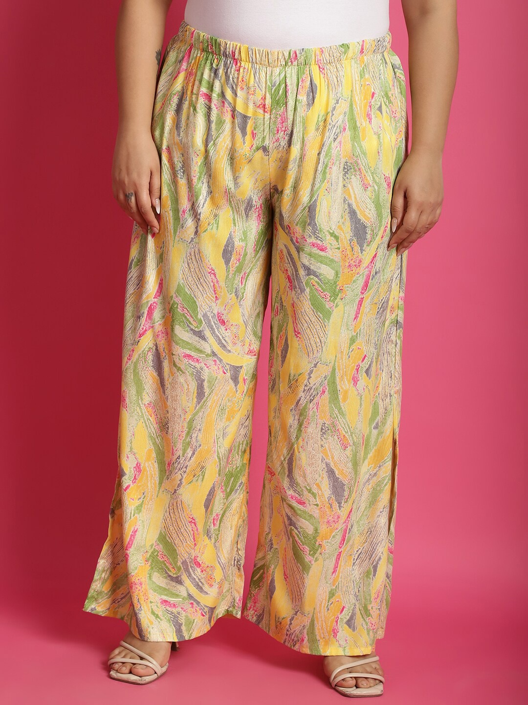 

theRebelinme Plus Size Abstract Printed Palazzo, Yellow