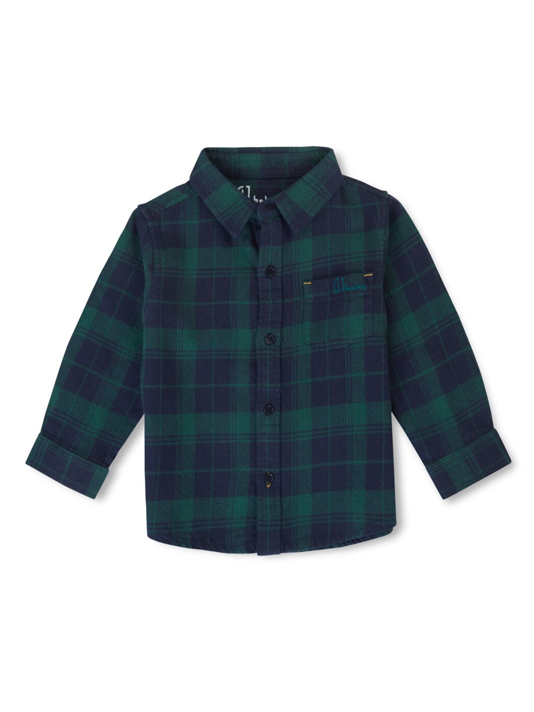 

GJ baby Boys Spread Collar Opaque Checked Cotton Casual Shirt, Green