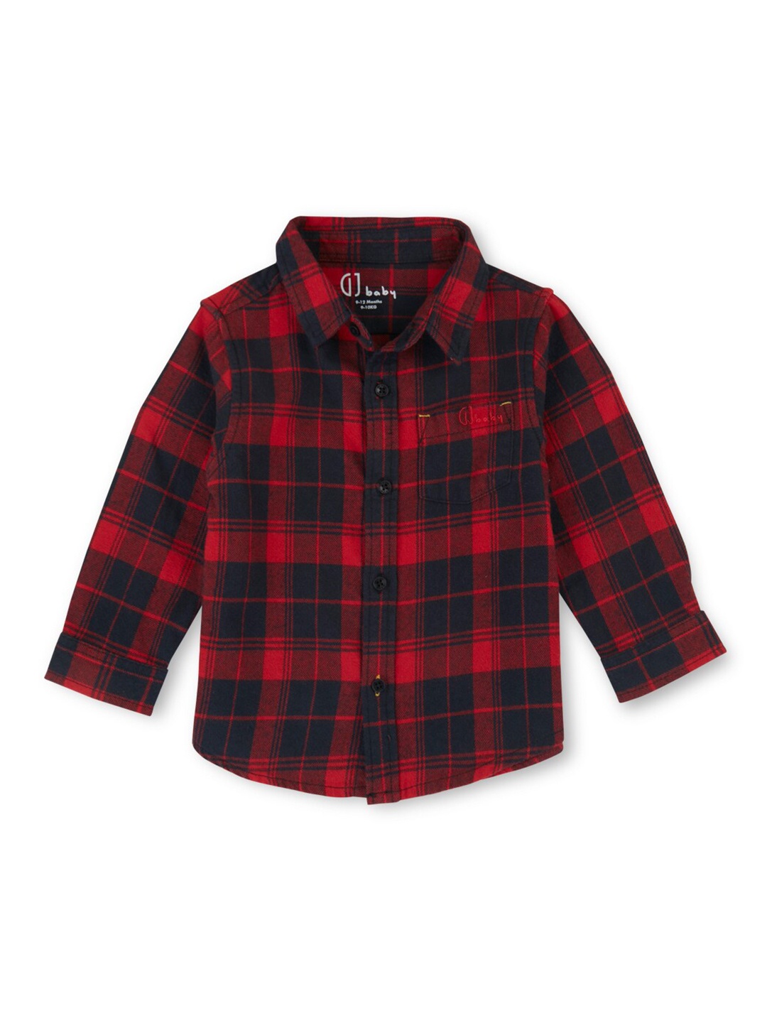 

GJ baby Boys Spread Collar Tartan Checks Opaque Checked cotton Casual Shirt, Red