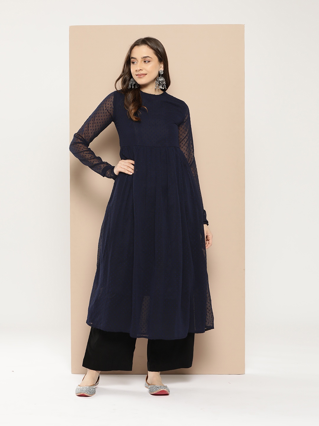 

MBE Georgette Anarkali Kurta, Navy blue