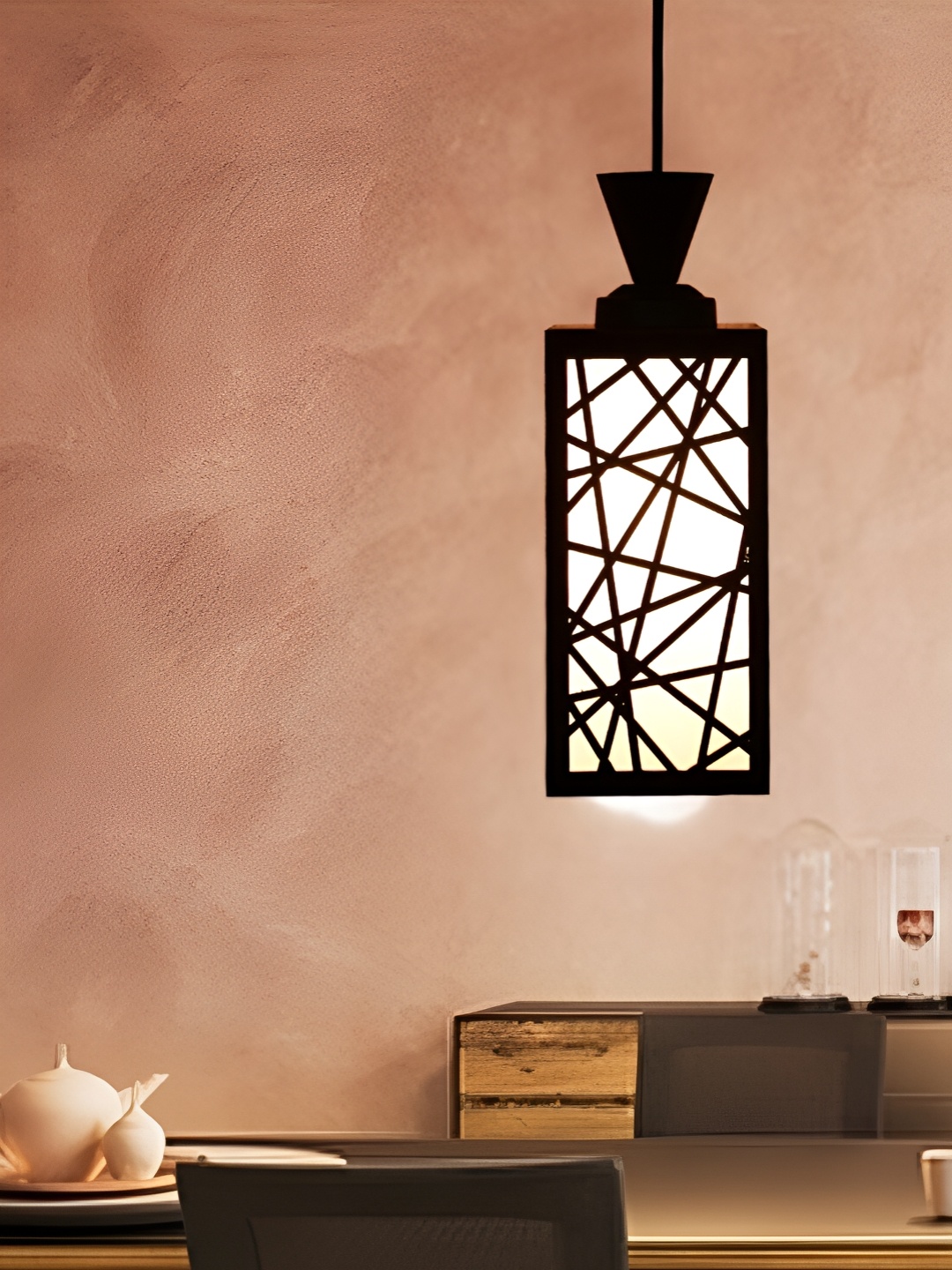 

1ST TIME Black & White Textured Wooden Rectangle Contemporary Ceiling Lamp