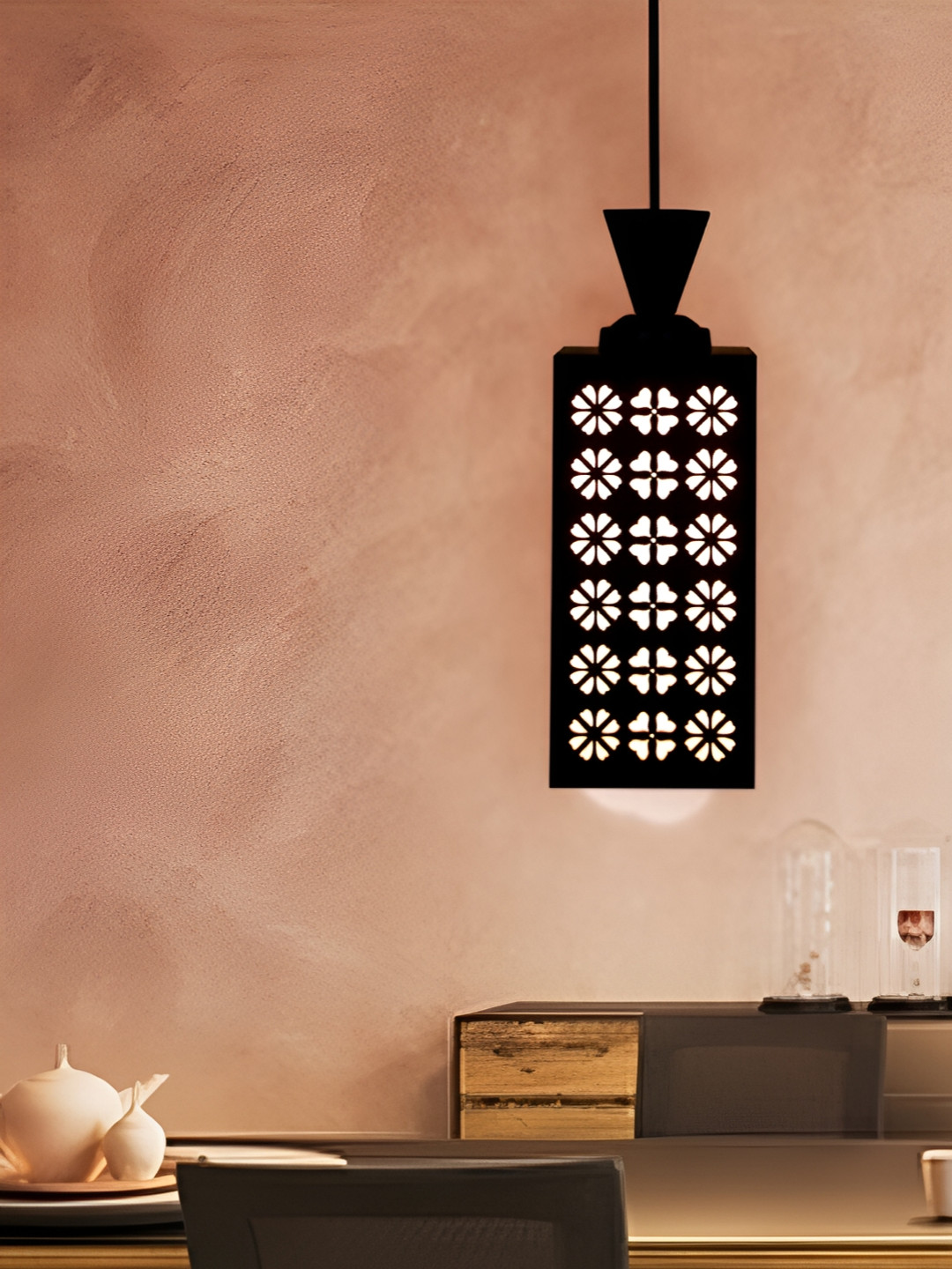 

1ST TIME Brown & White Textured Wooden Rectangle Contemporary Ceiling Lamp