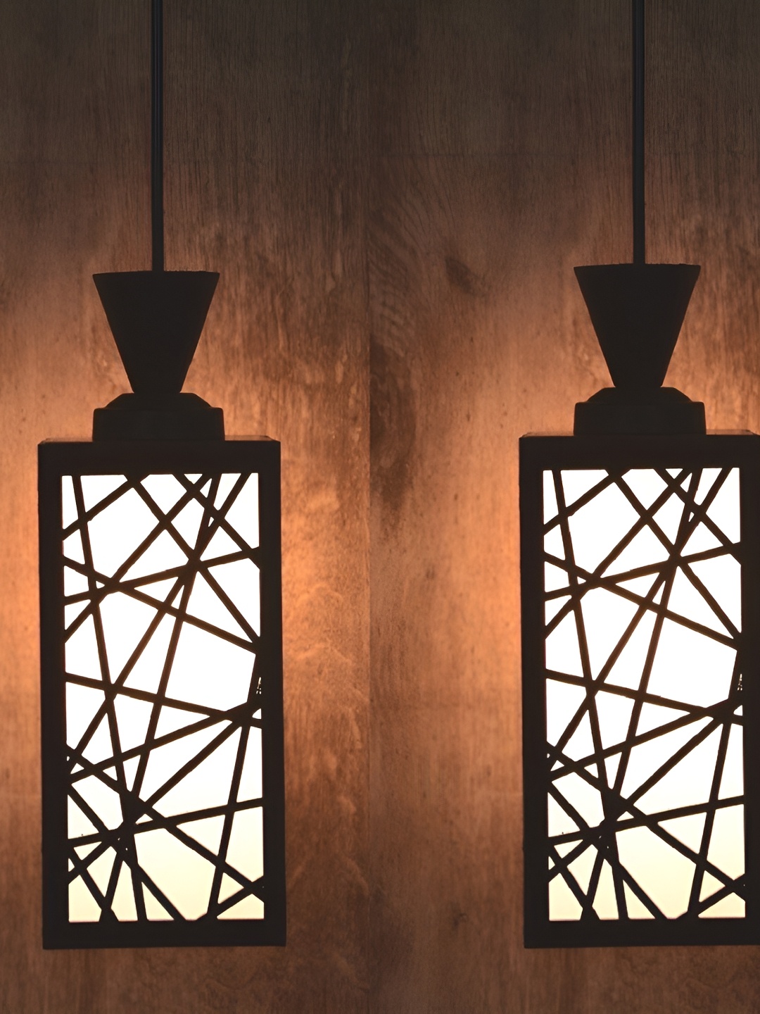 

1ST TIME Brown 2 Pieces Textured Wooden Rectangle Contemporary Ceiling Lamp