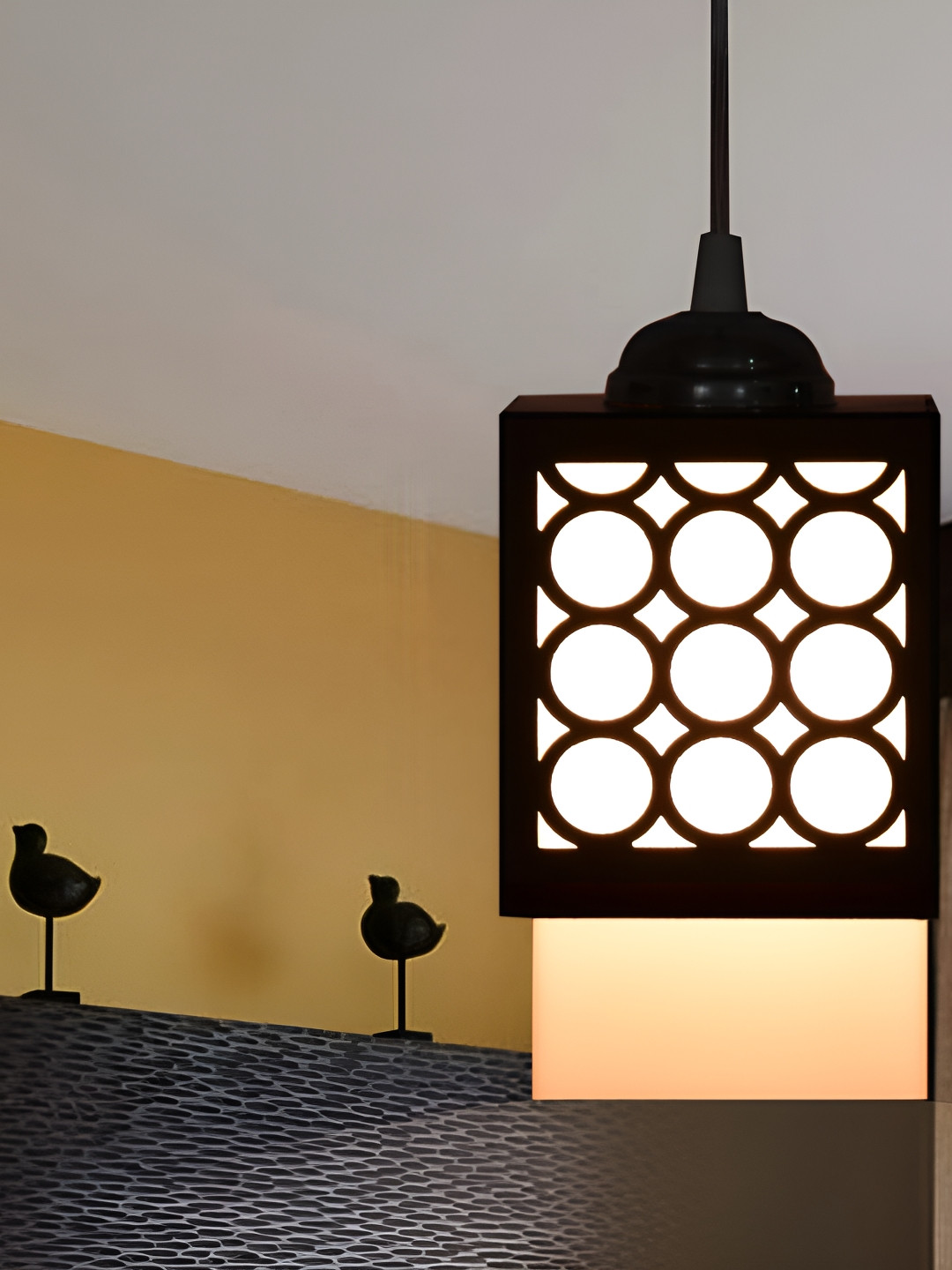 

1ST TIME Black & White Textured Wooden Traditional Ceiling Lamp