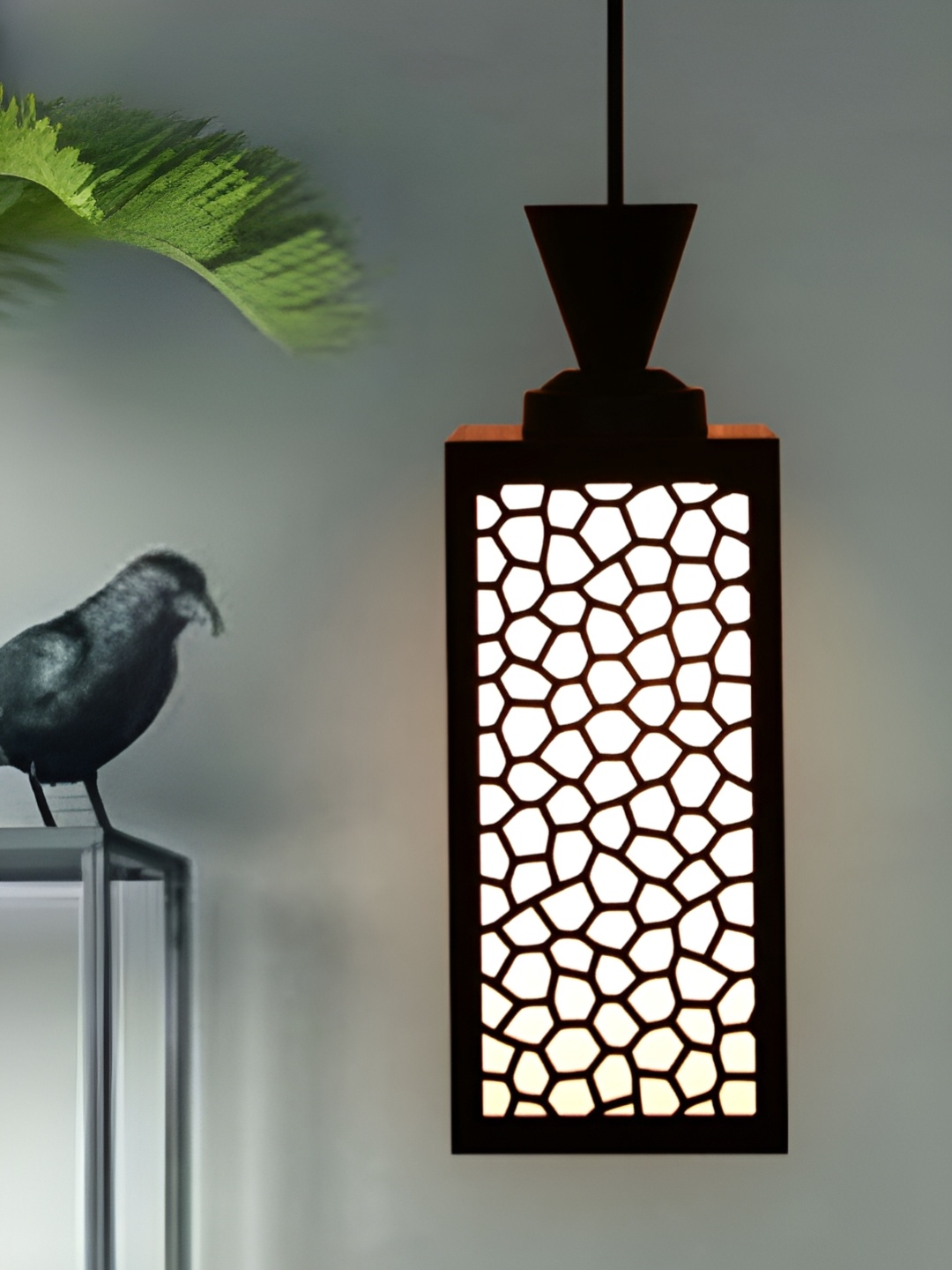 

1ST TIME Brown & White Textured Wooden Rectangle Contemporary Ceiling Lamp