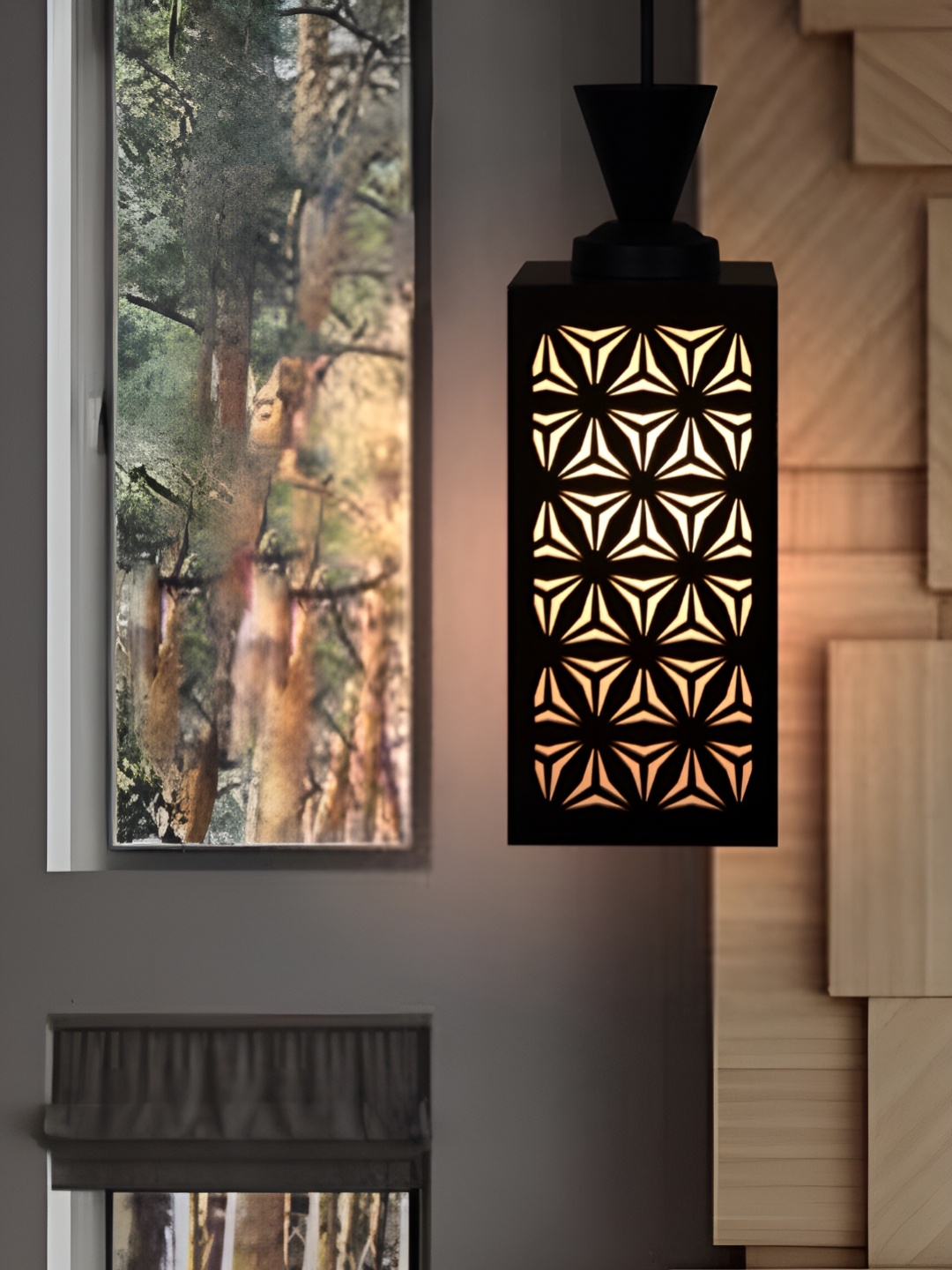 

1ST TIME Brown Textured Rectangular Wooden Contemporary Ceiling Lamp