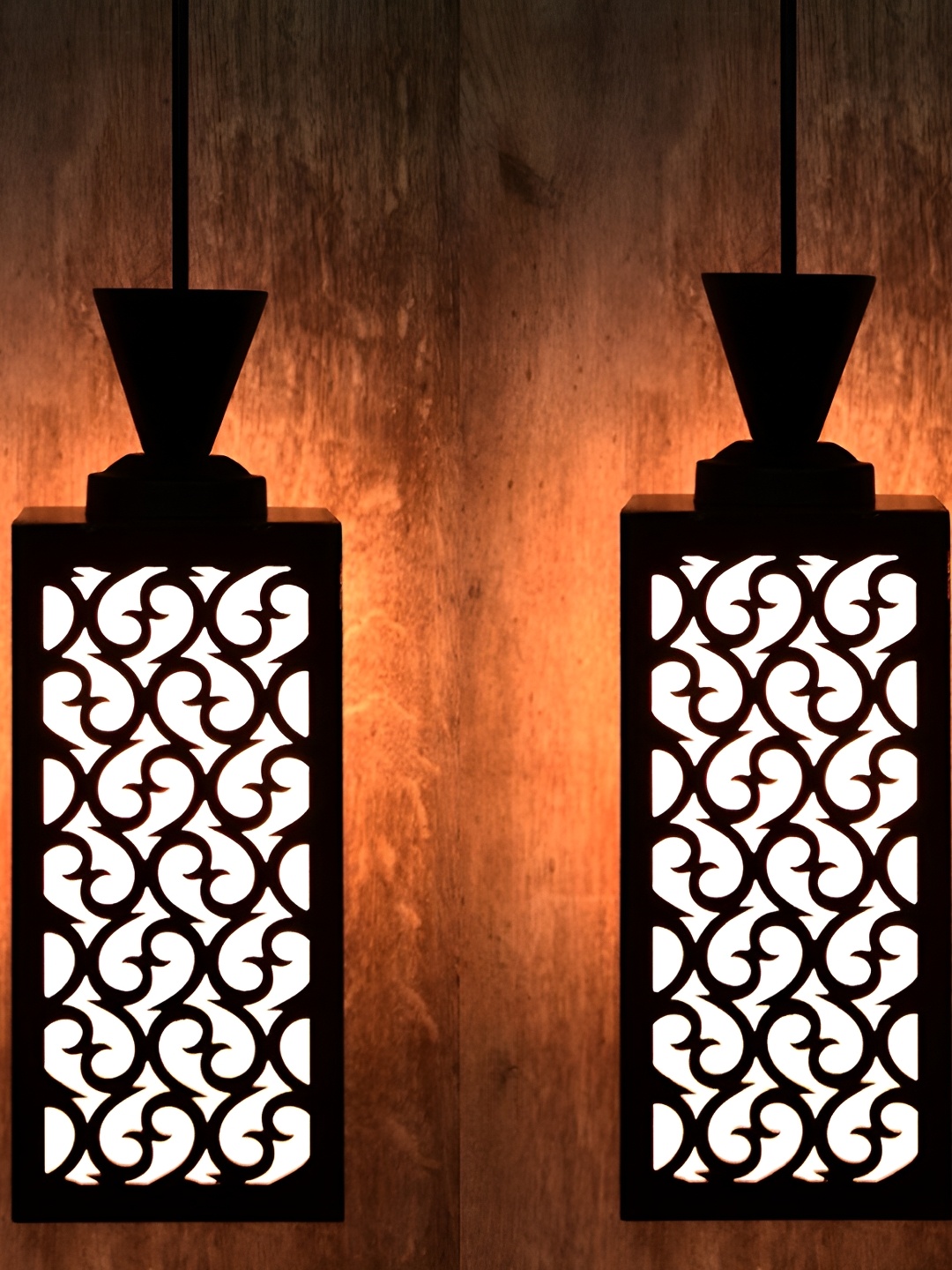 

1ST TIME Brown & White 2 Pieces Wooden Textured Traditional Ceiling Lamps