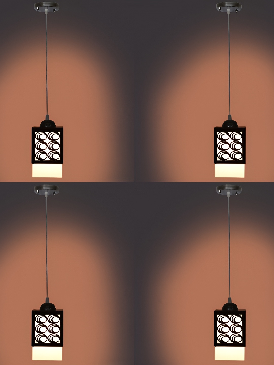 

1ST TIME Brown & White 4 Pieces Textured Wooden Traditional Ceiling Lamps