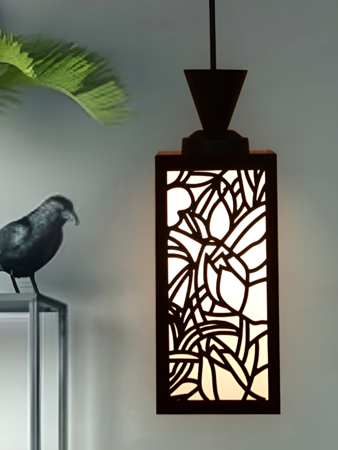 

1ST TIME Brown & White Textured Rectangle Wooden Contemporary Ceiling Lamp
