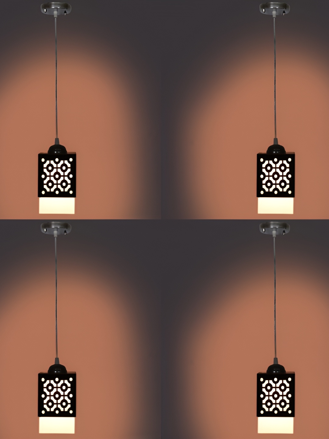 

1ST TIME Brown & White 4 Pieces Textured Wooden Traditional Ceiling Lamps