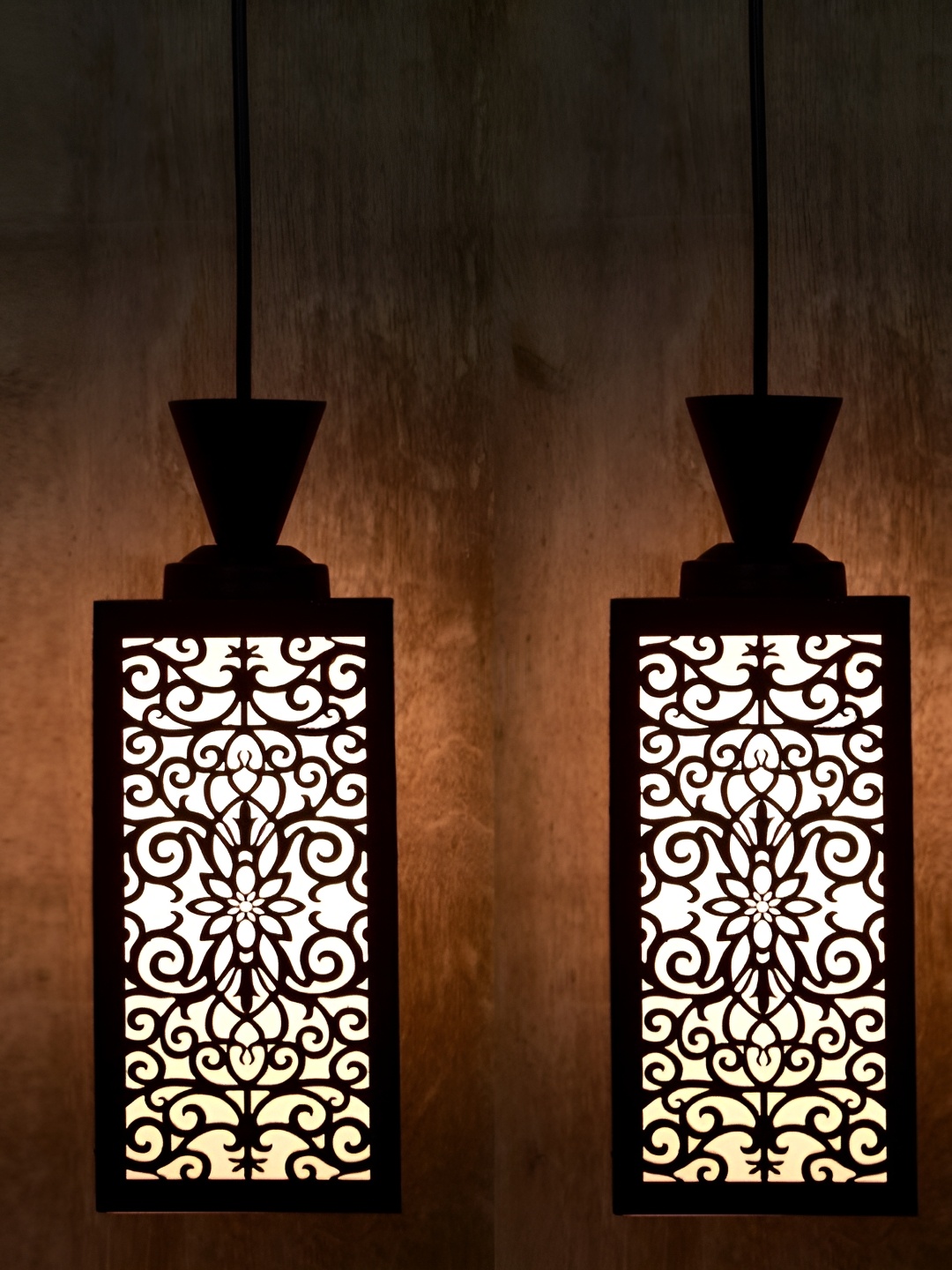 

1ST TIME Brown & White 2 Pieces Textured Wooden Traditional Ceiling Lamps