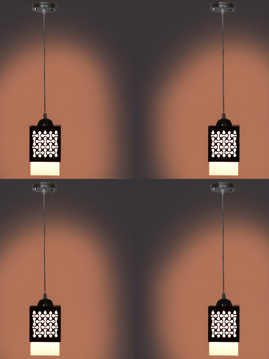 

1ST TIME Brown & White 4 Pieces Textured Wooden Contemporary Ceiling Lamps