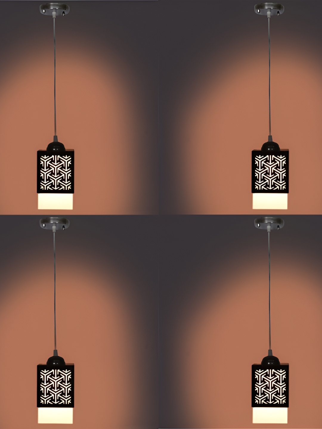 

1ST TIME Brown & White 4 Pieces Wooden Textured Traditional Ceiling Lamps