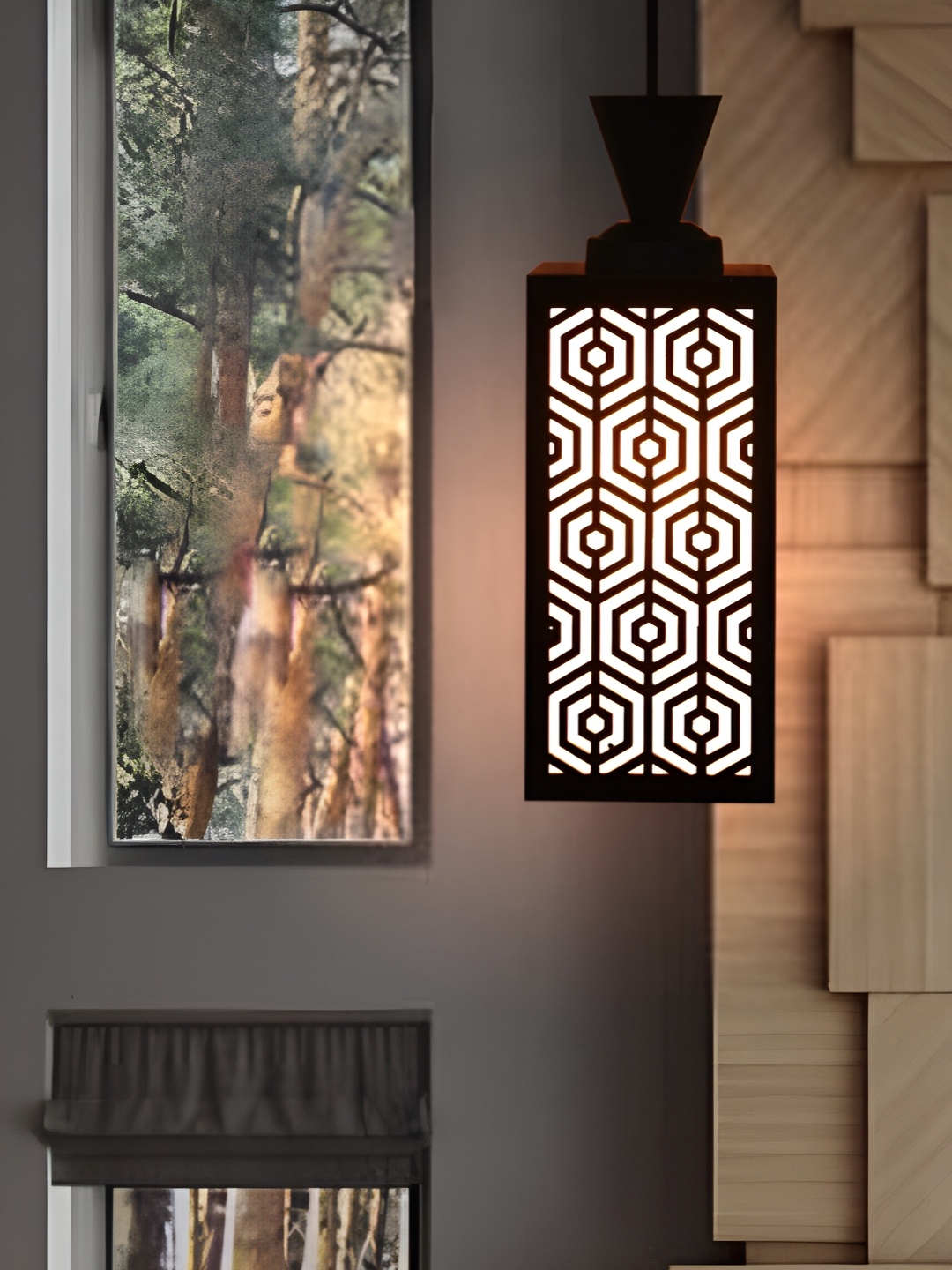 

1ST TIME Brown Textured Contemporary Wooden Ceiling Lamp