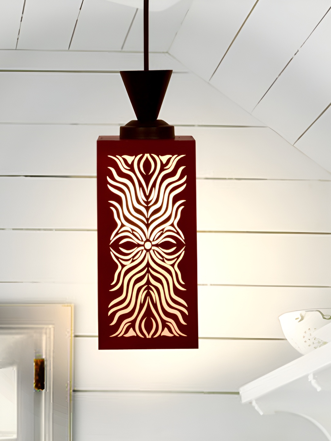 

1ST TIME Red Textured Wooden Contemporary Ceiling Lamp