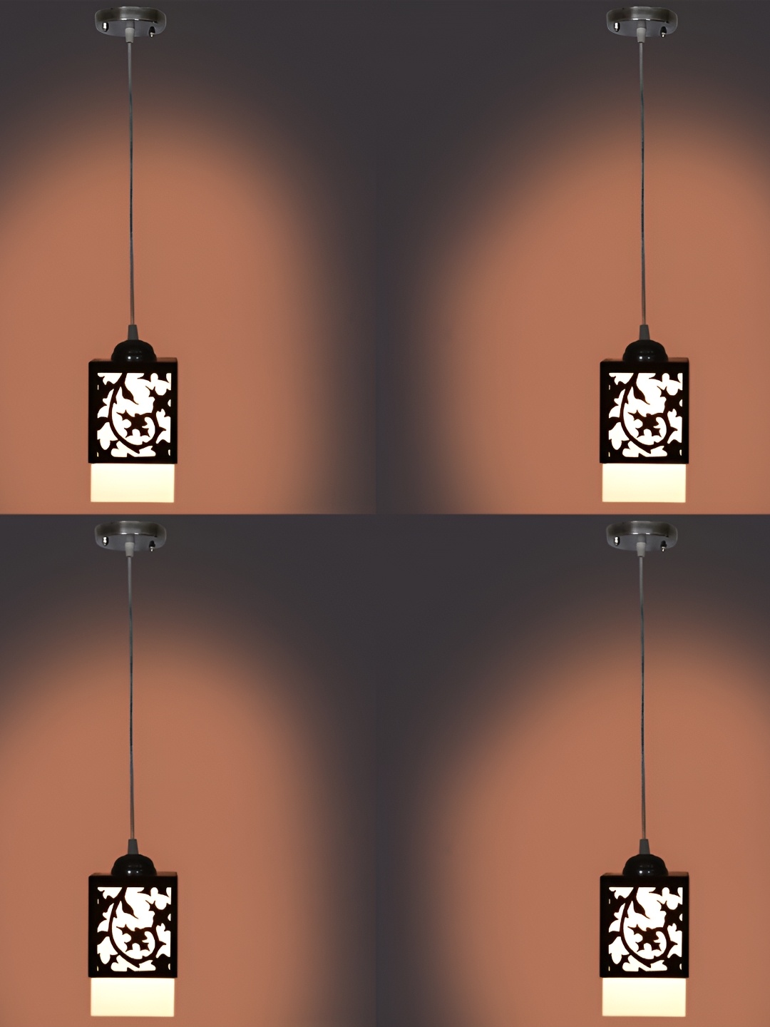 

1ST TIME Brown & Black 4 Pieces Textured Rectangular Wooden Contemporary Ceiling Lamp