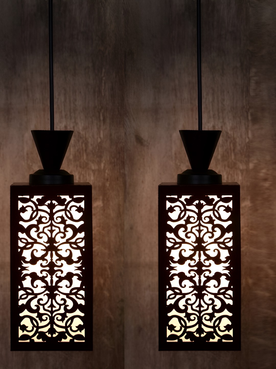 

1ST TIME Brown 2 Pcs Textured Rectangle Contemporary Wooden Ceiling Lamp